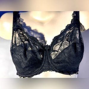 Vintage Rigby & Peller Exquisite Black Lace Full Coversge Underwire Bra 32G